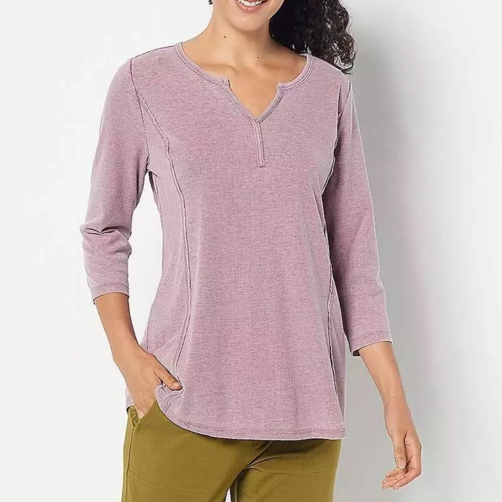 AnyBody Ribbed Purple Comfort Swing Tee